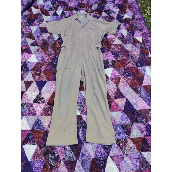 Vintage 60's Parasuit Coveralls Mens 34x25 Brown Retro Stretch Jumpsuit